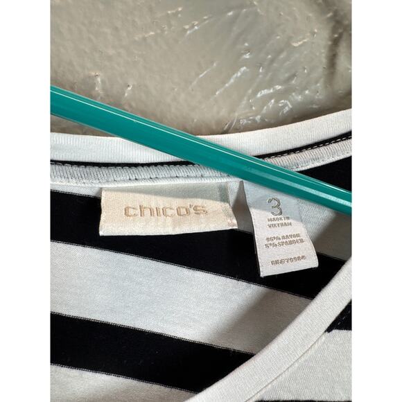 Chico's Black And White‎ Striped Top Half Sleeve Round Neck Stretch Size 3 US XL - Picture 2 of 4